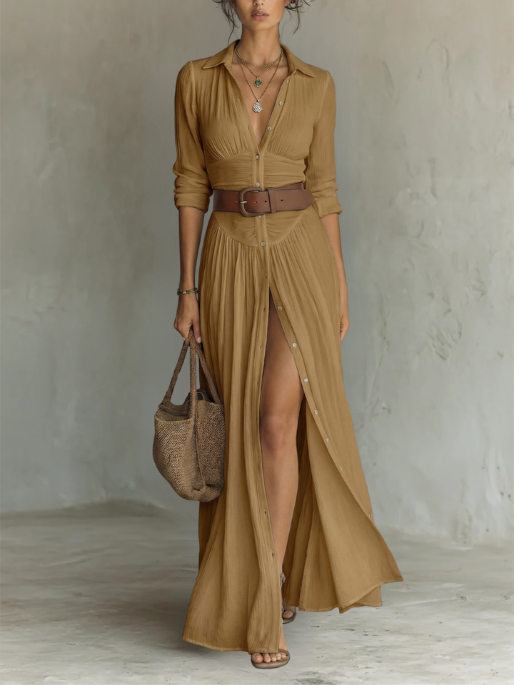 Paula - Robe Maxi Longue avec Col Noté