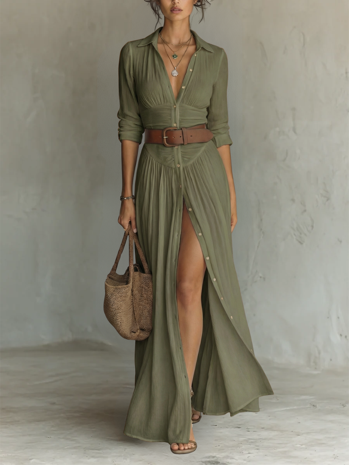 Paula - Robe Maxi Longue avec Col Noté