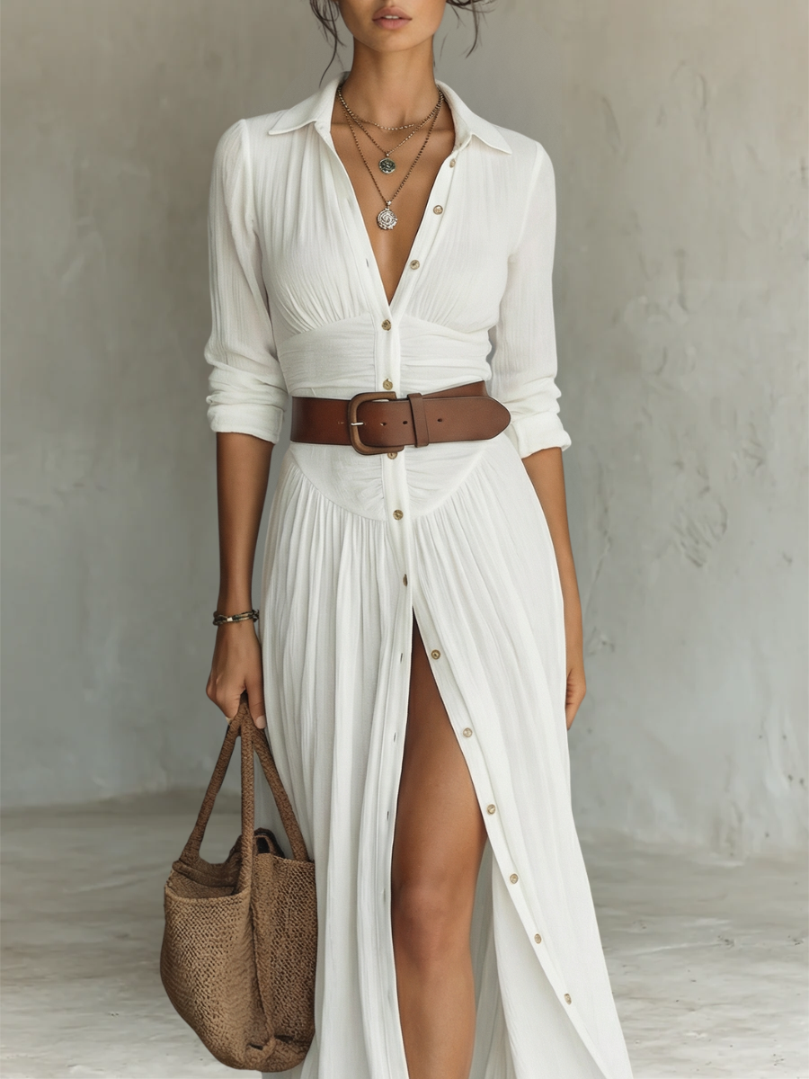 Paula - Robe Maxi Longue avec Col Noté