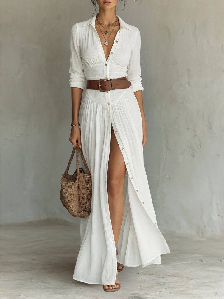 Paula - Robe Maxi Longue avec Col Noté