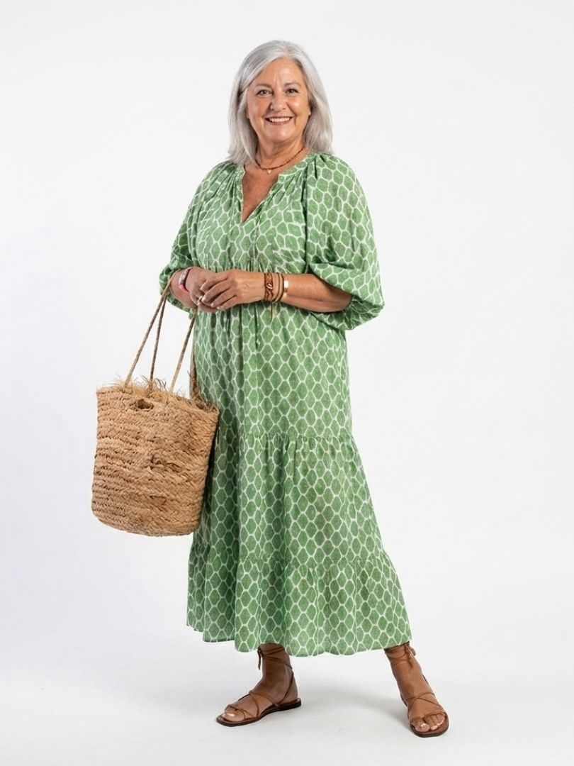 Pauline - Robe Midi à Manches Trois Quarts et Col V