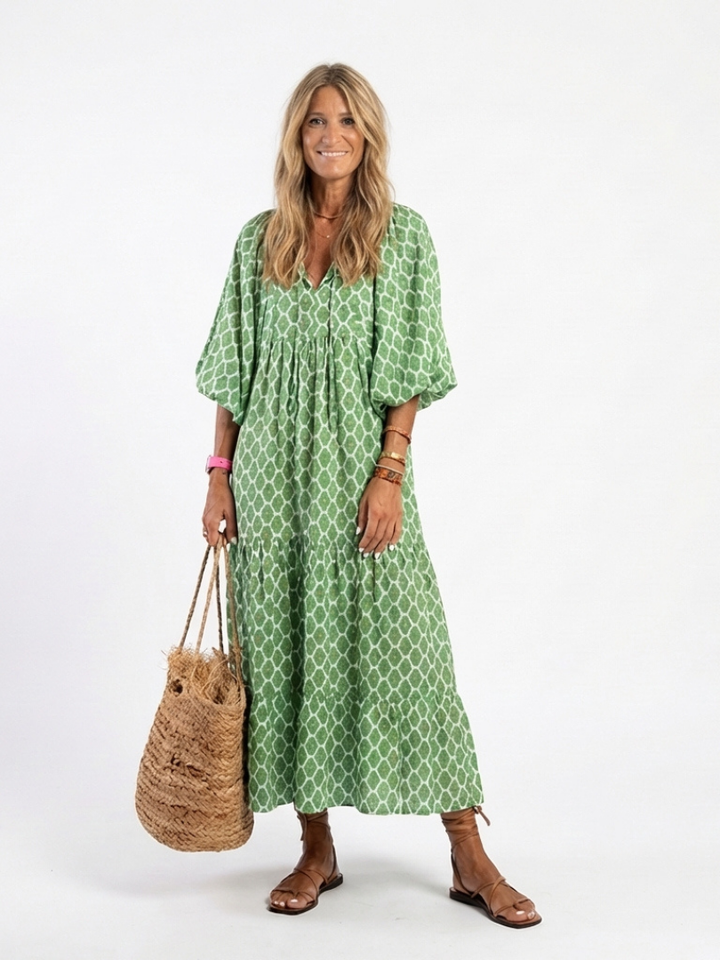 Pauline - Robe Midi à Manches Trois Quarts et Col V