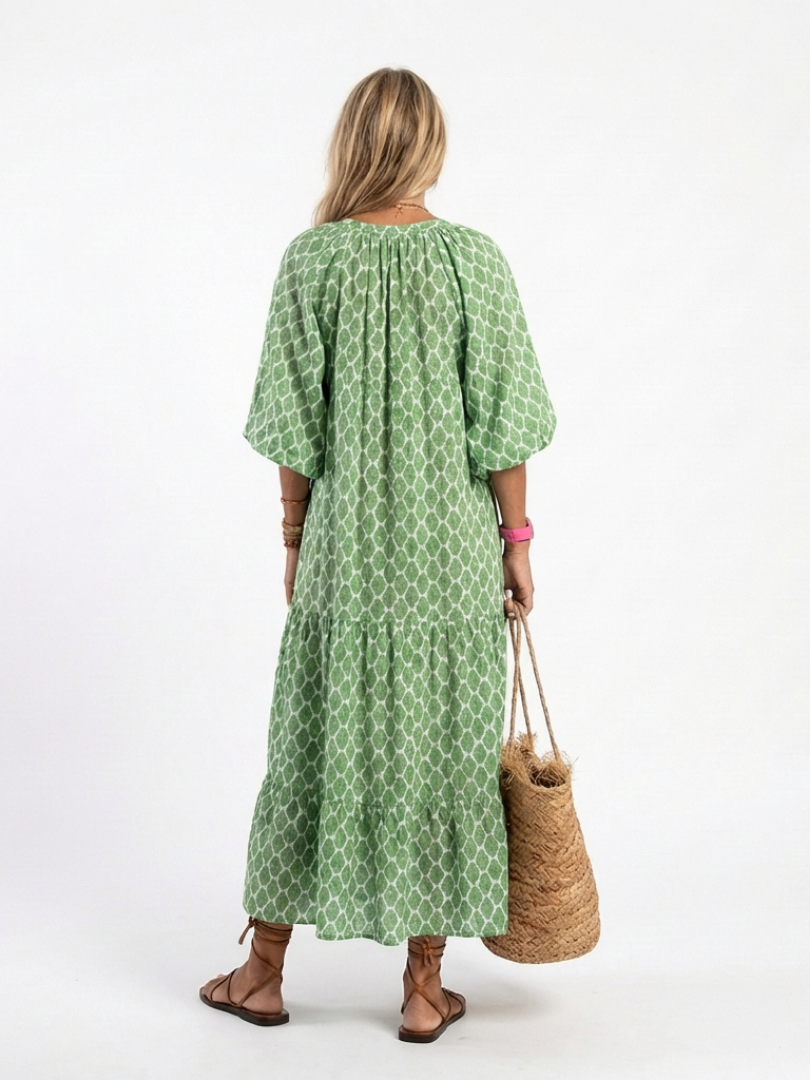 Pauline - Robe Midi à Manches Trois Quarts et Col V