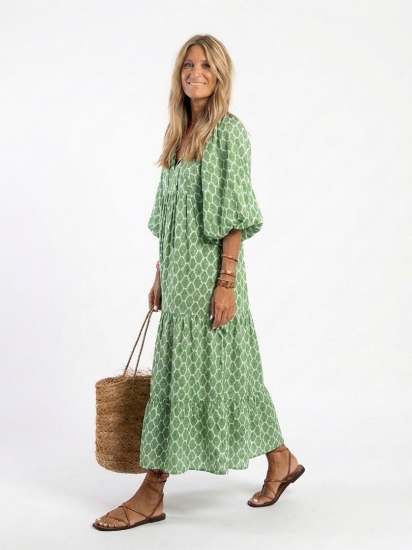 Pauline - Robe Midi à Manches Trois Quarts et Col V