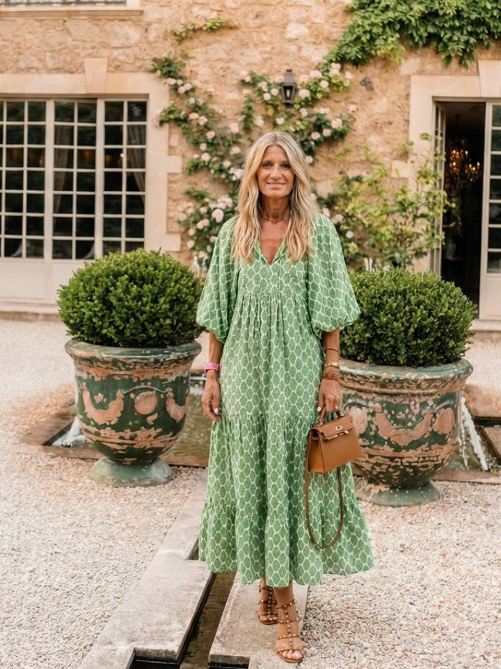 Pauline - Robe Midi à Manches Trois Quarts et Col V