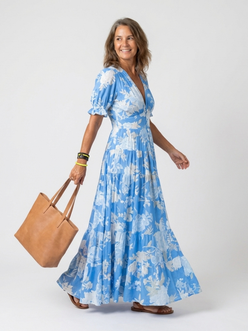 Lana - Robe Midi Fleurie Sans Manches à Col V