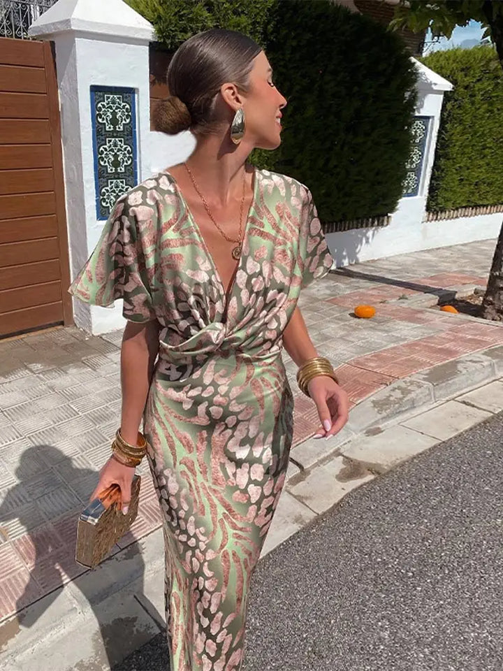 Ingrid - Robe Midi en Cuivre avec Nœud Torsadé
