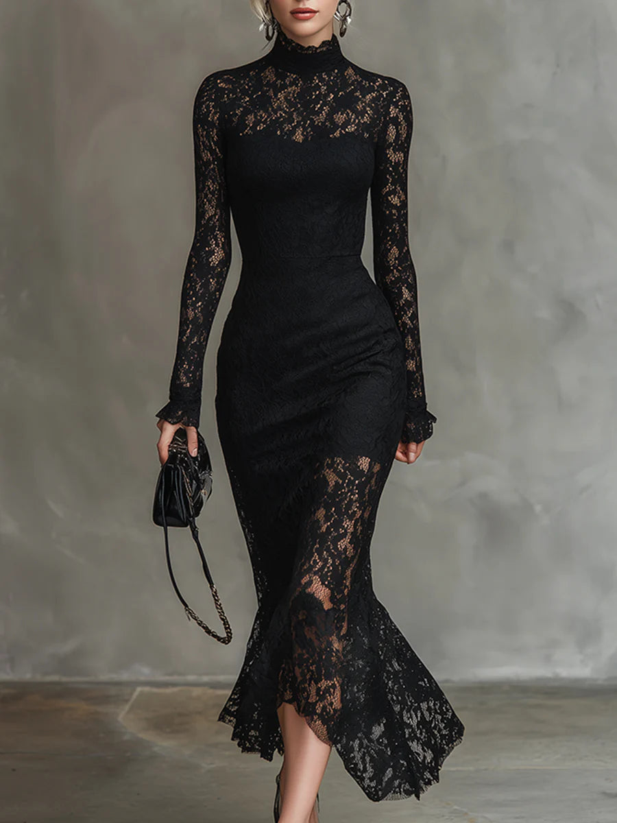 Verrah – Robe Maxi Élégante en Dentelle Noire