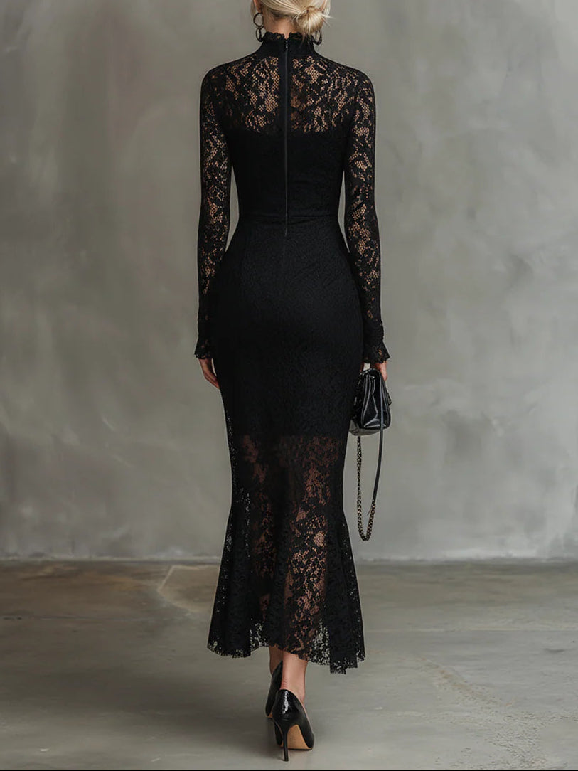 Verrah – Robe Maxi Élégante en Dentelle Noire