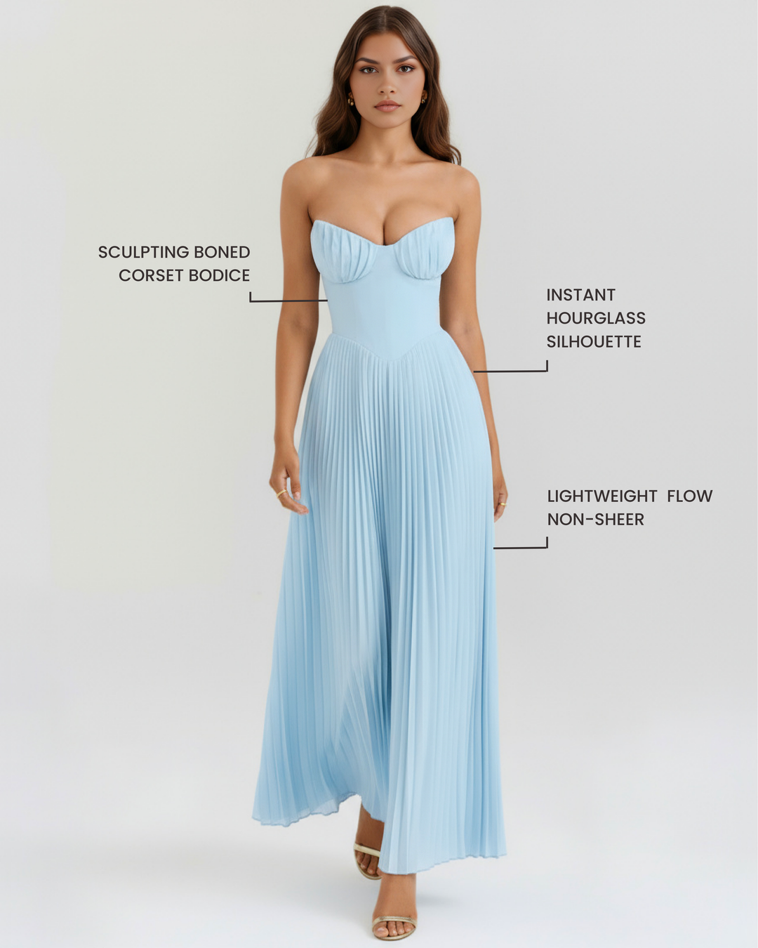 Sammie - Robe Maxi Plissée Bleu Océan