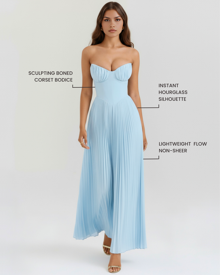 Sammie - Robe Maxi Plissée Bleu Océan