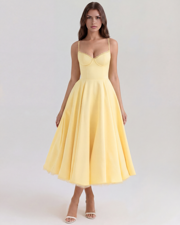 Celene - Robe Midi en Satin avec Jupe en Tulle
