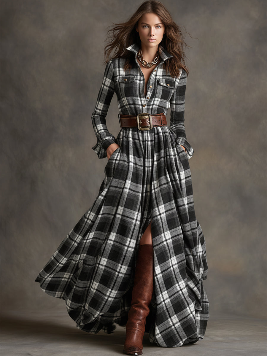 Giana - Robe Chemise Maxi à Carreaux