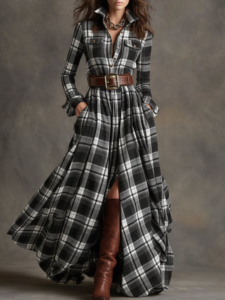 Giana - Robe Chemise Maxi à Carreaux