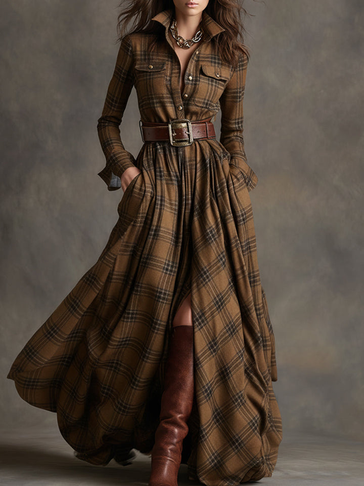 Giana - Robe Chemise Maxi à Carreaux