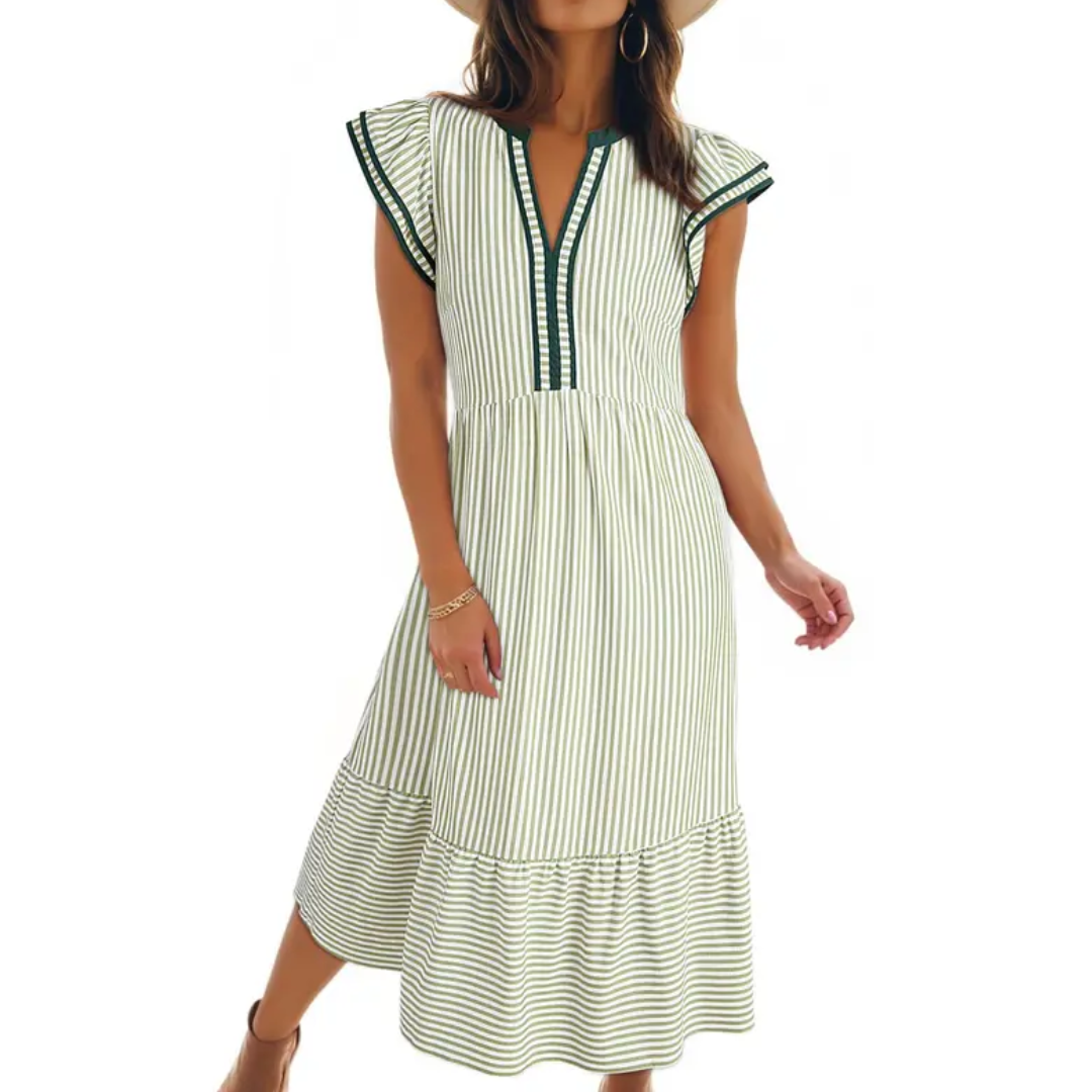 Ruby - Robe Midi à Volants Rayée et Aérée