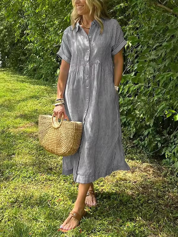 Anjie – Robe Maxi en Coton Boutonnée
