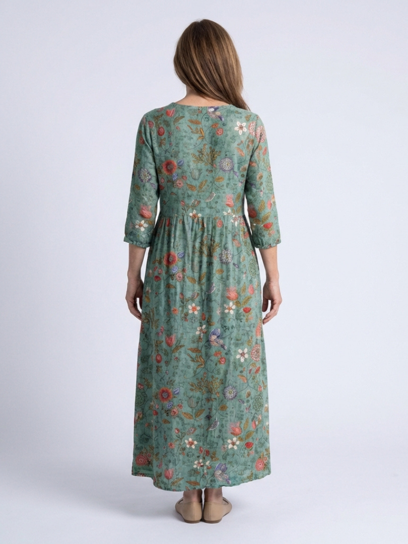 Neri - Robe Maxi à Manches Longues et Col V Floral