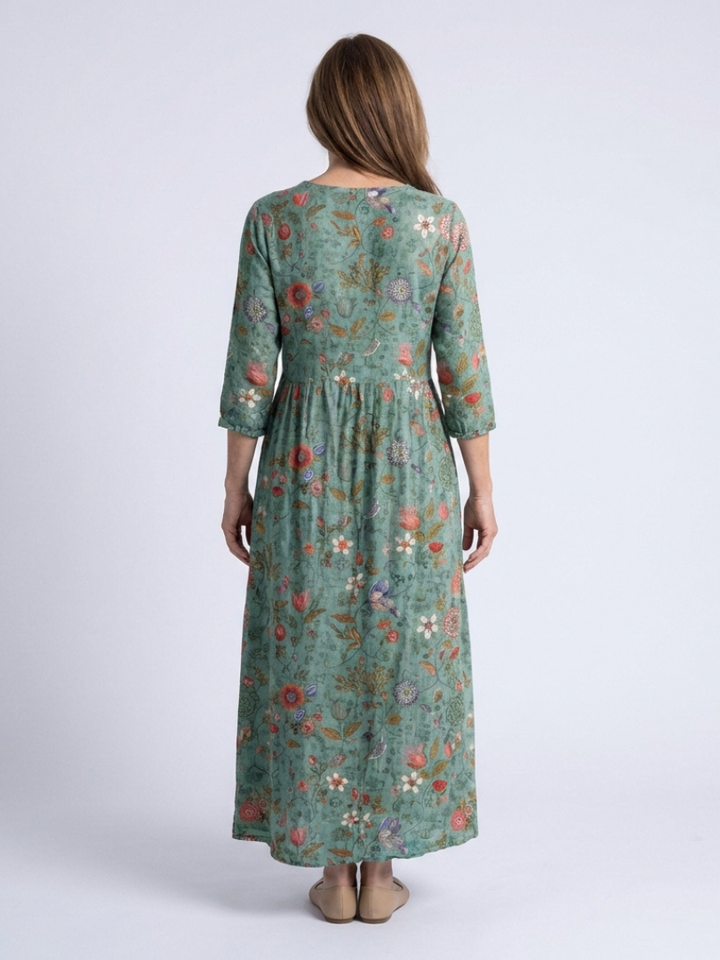 Neri - Robe Maxi à Manches Longues et Col V Floral