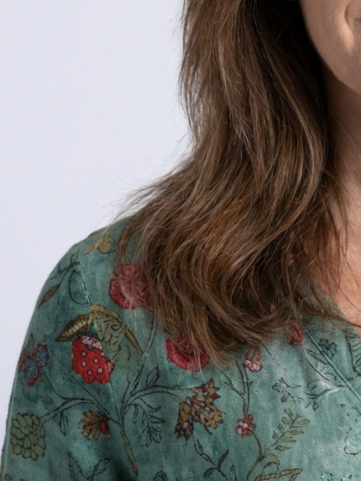 Neri - Robe Maxi à Manches Longues et Col V Floral