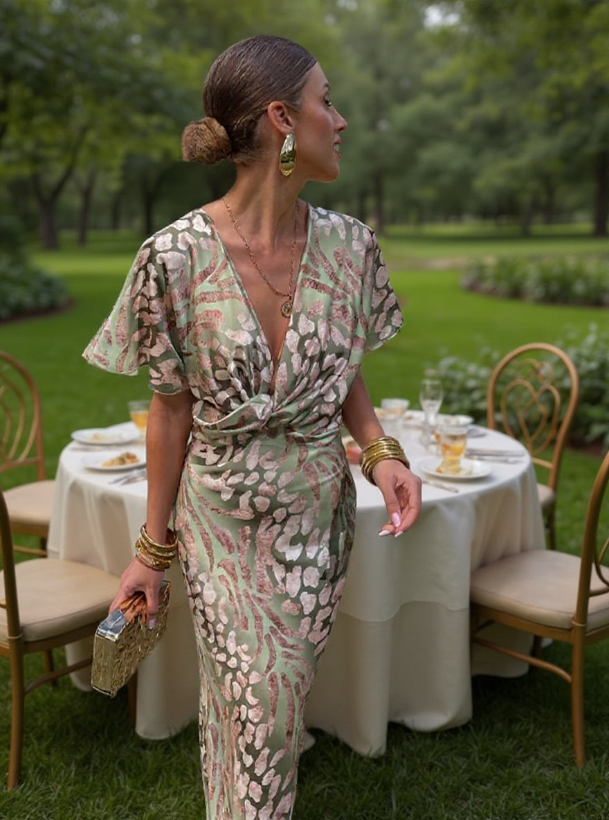 Ingrid - Robe Midi en Cuivre avec Nœud Torsadé