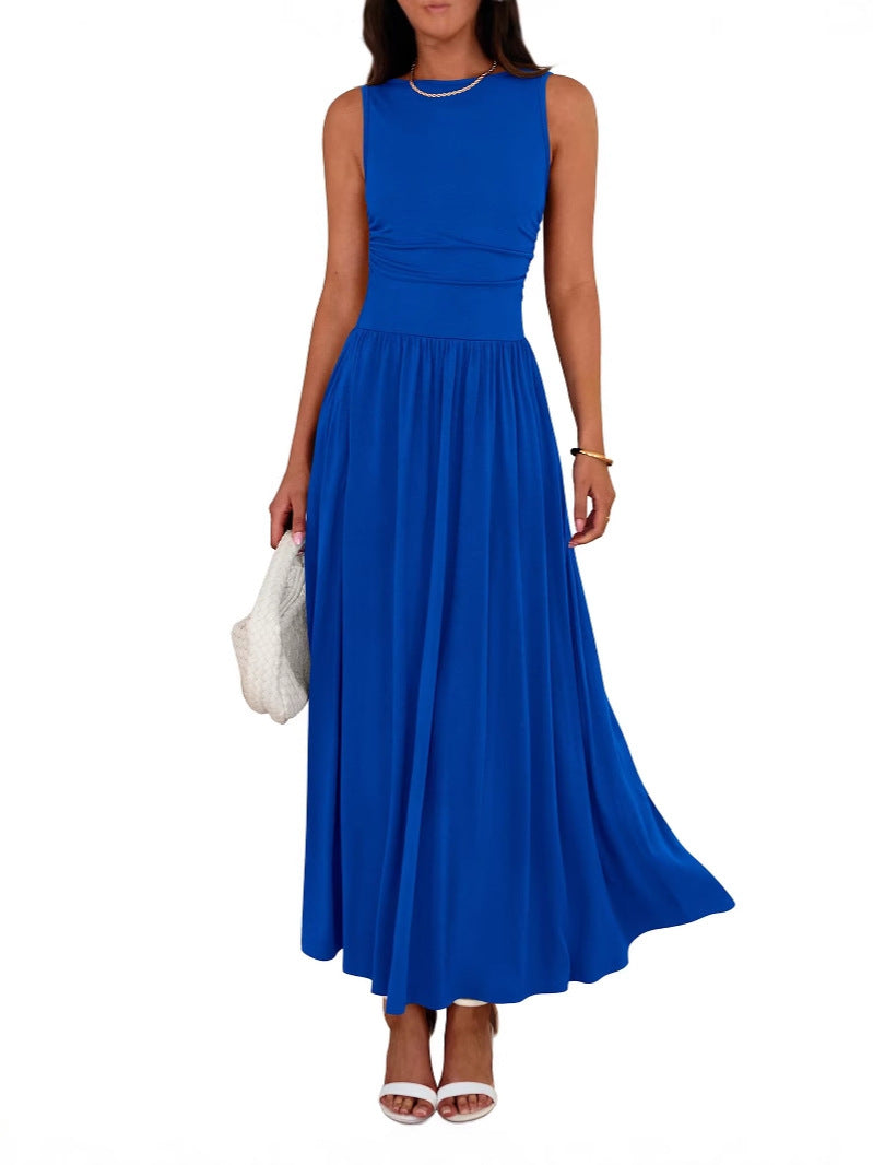 Emilia – Robe Maxi Sans Manches Taille Haute Plissée