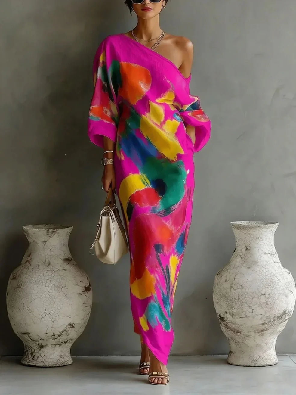 Jinella - Robe Maxi Imprimé Abstrait à Une Épaule