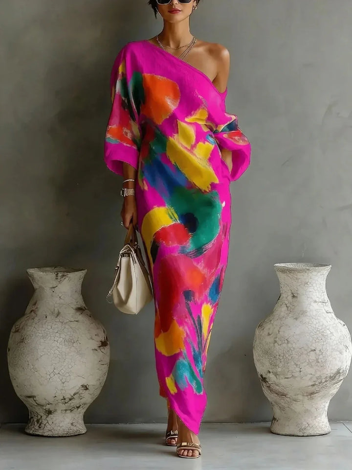 Jinella - Robe Maxi Imprimé Abstrait à Une Épaule
