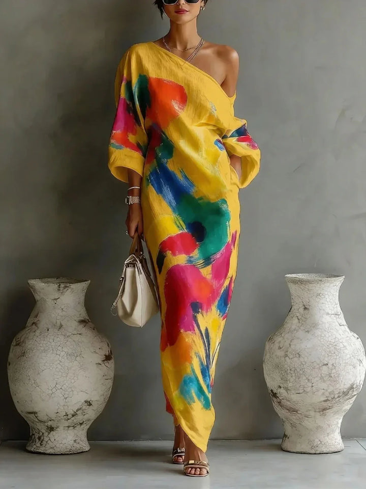 Jinella - Robe Maxi Imprimé Abstrait à Une Épaule