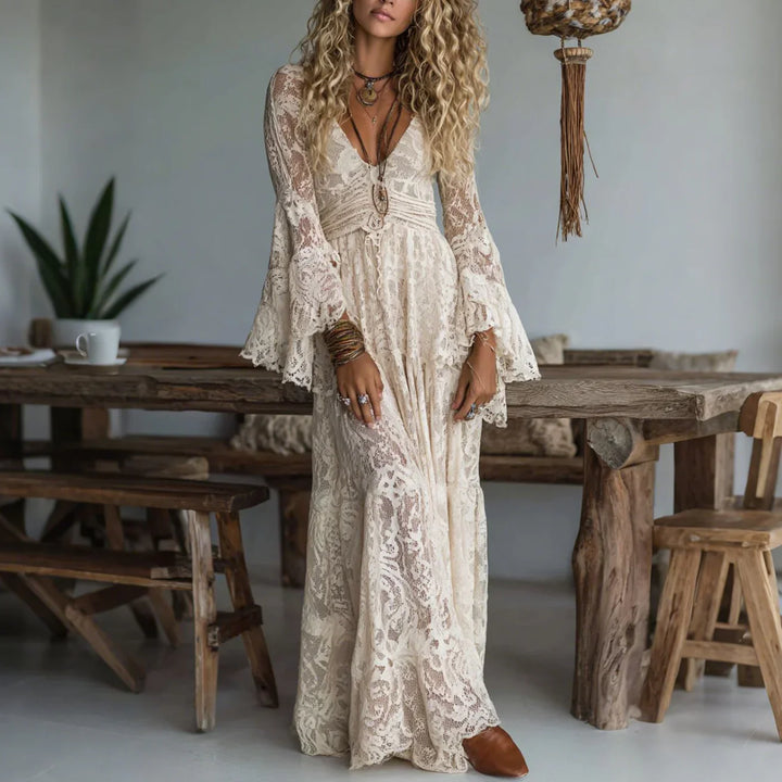 Roxanne - Robe maxi bohémienne à décolleté en V profond
