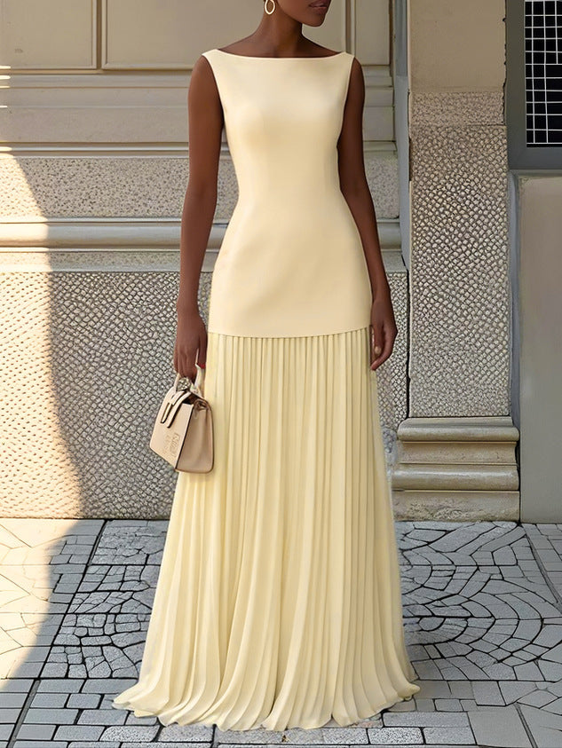 Kamille – Robe Maxi Plissée Sans Manches
