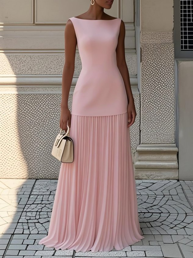 Kamille – Robe Maxi Plissée Sans Manches
