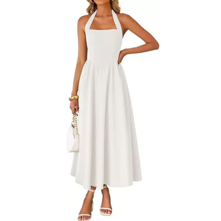 Keira - Robe sans manches à col halter à fronces avec poches