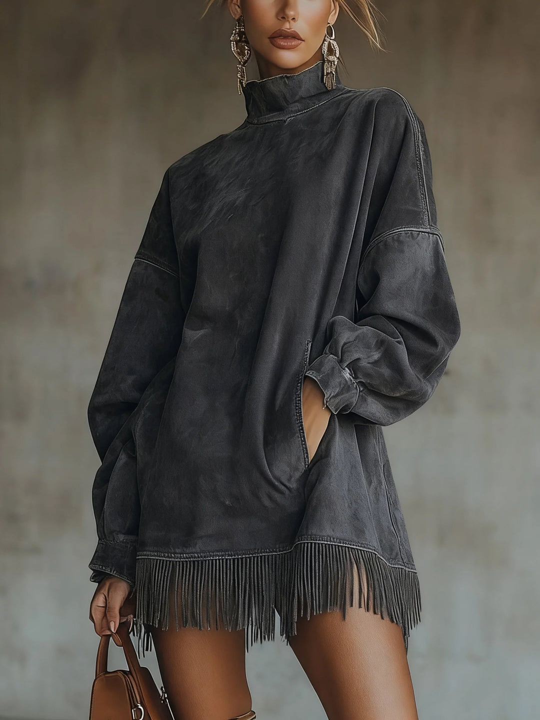 Amalia | Robe à Col Montant et Franges
