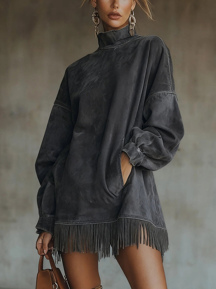 Amalia | Robe à Col Montant et Franges