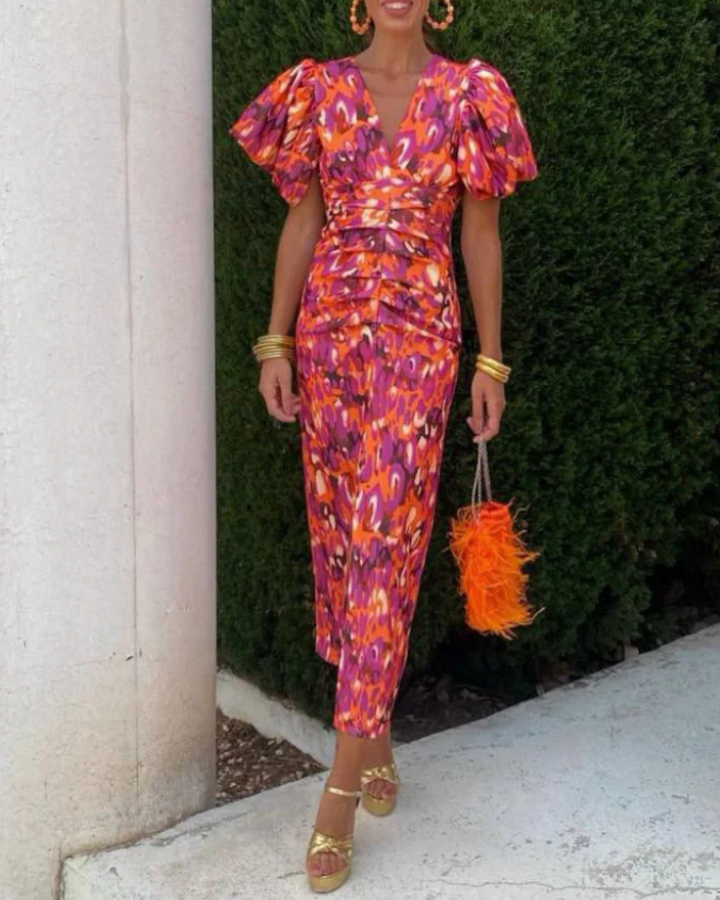Ellie - Robe Midi Plissée Vivid