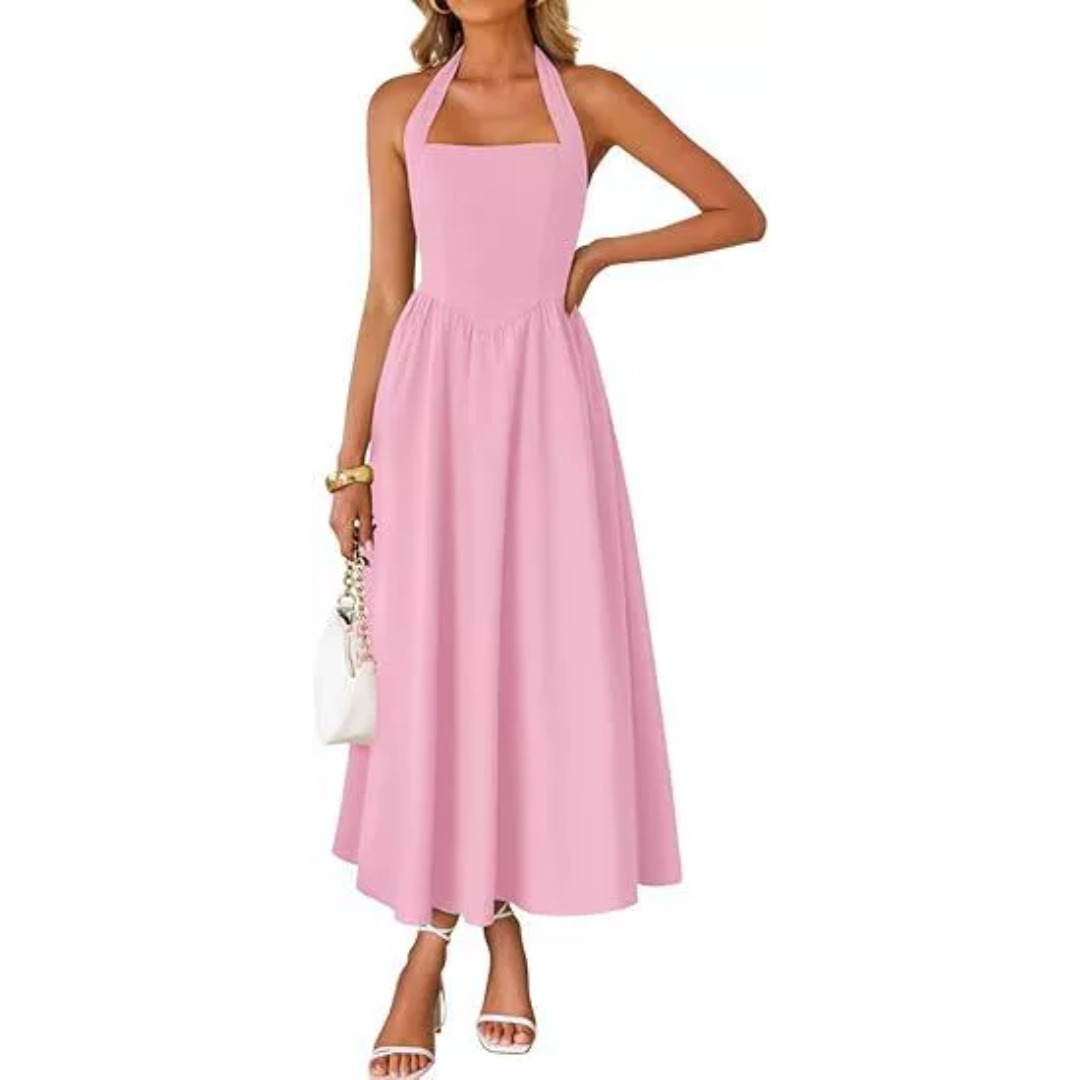 Keira - Robe sans manches à col halter à fronces avec poches