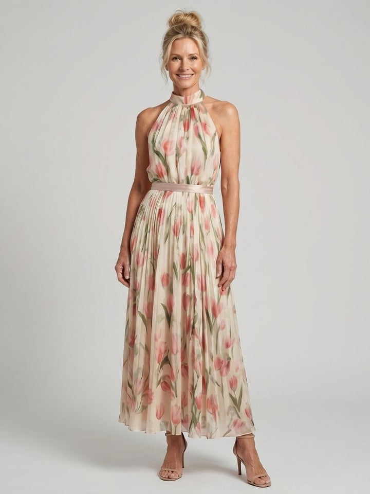 Reiley - Robe Midi Fleurie à Col Halter