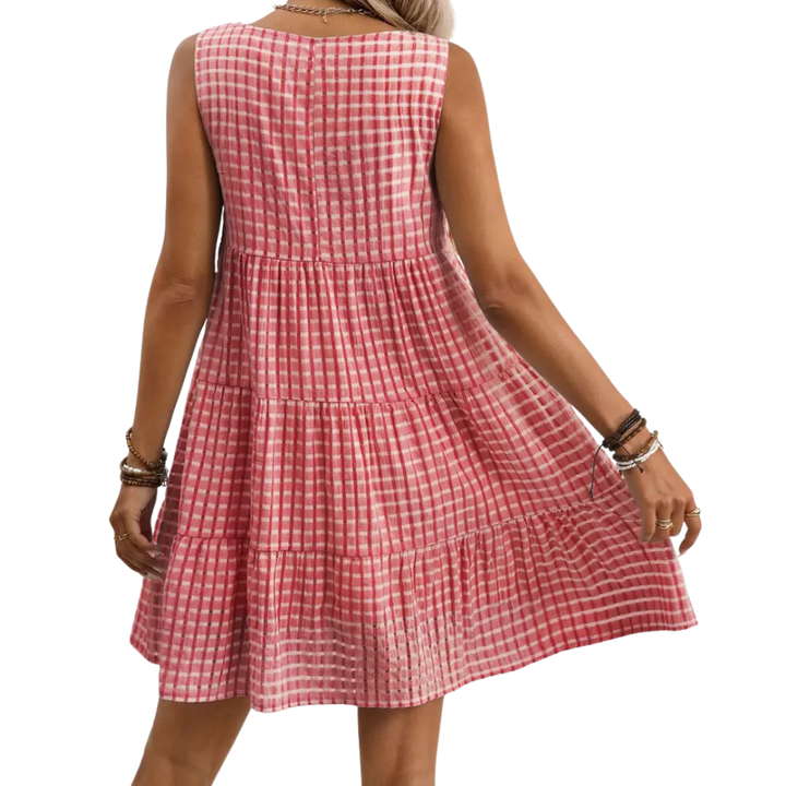 Layla - Robe sans manches à carreaux avec volants