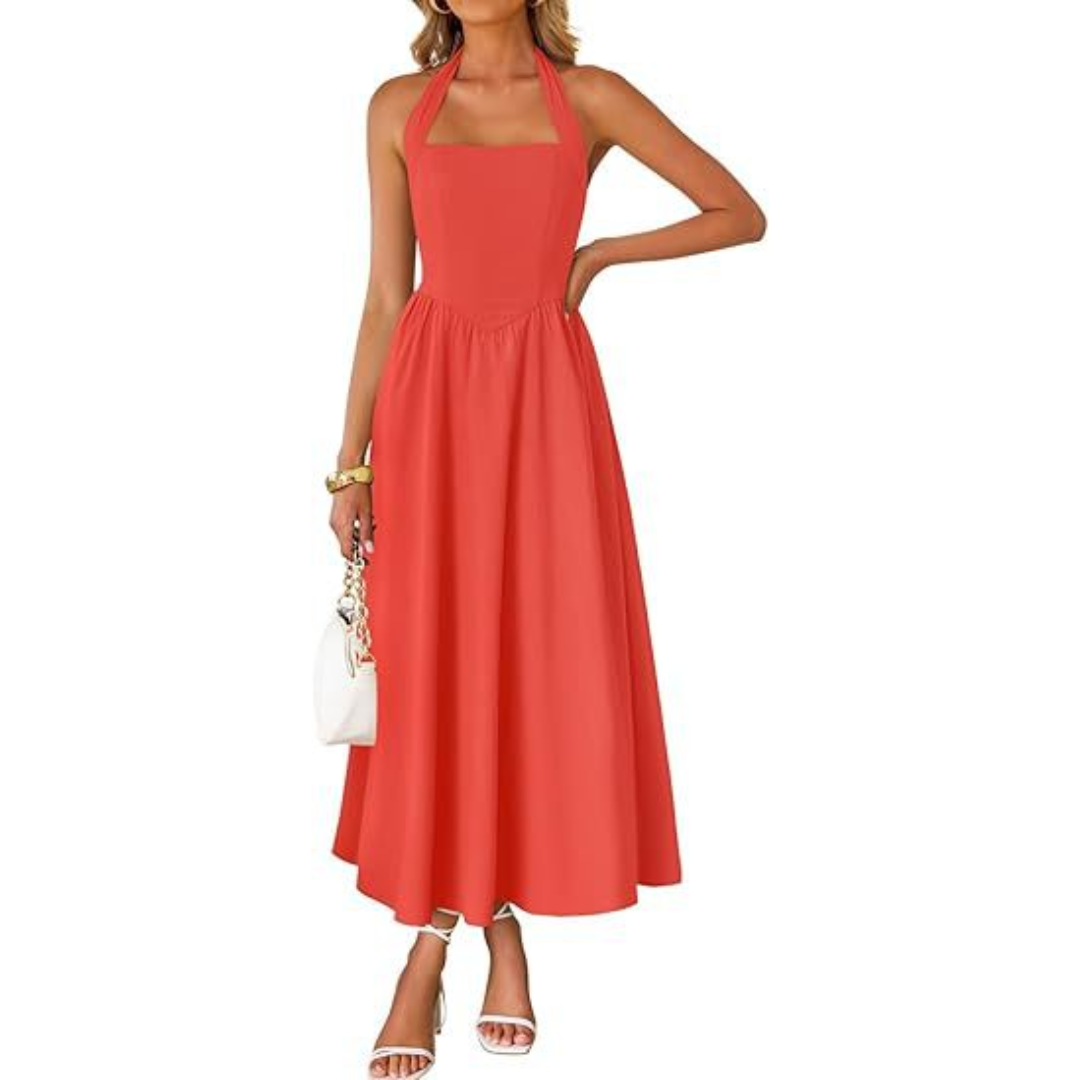 Keira - Robe sans manches à col halter à fronces avec poches
