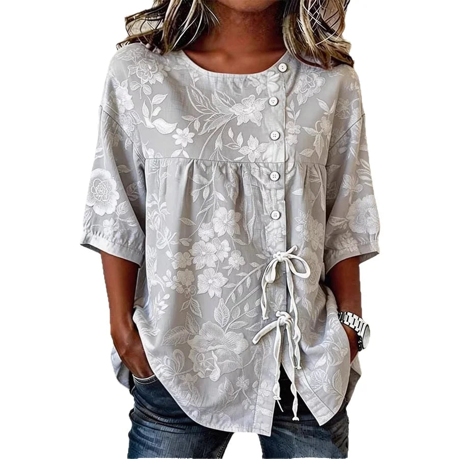 Catherine - Blouse Élégante en Broderie Florale