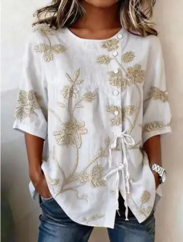 Catherine - Blouse Élégante en Broderie Florale