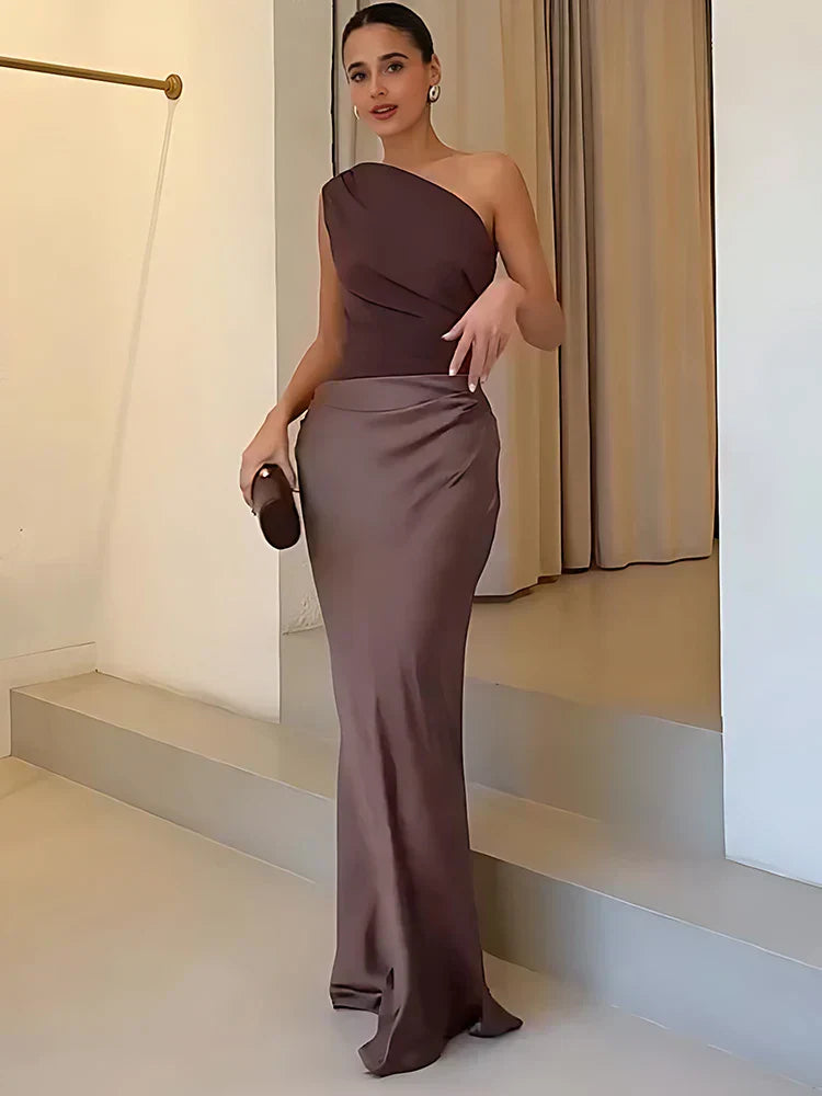 Sofie - Robe Maxi Satinée à Une Épaule