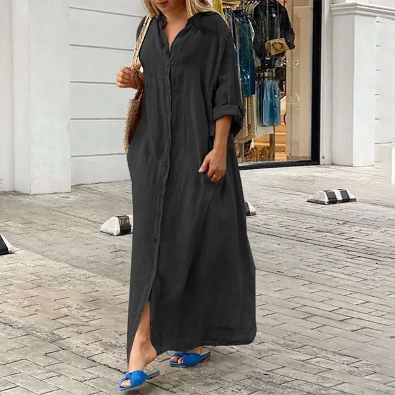 Lena - Robe chemise en lin oversize