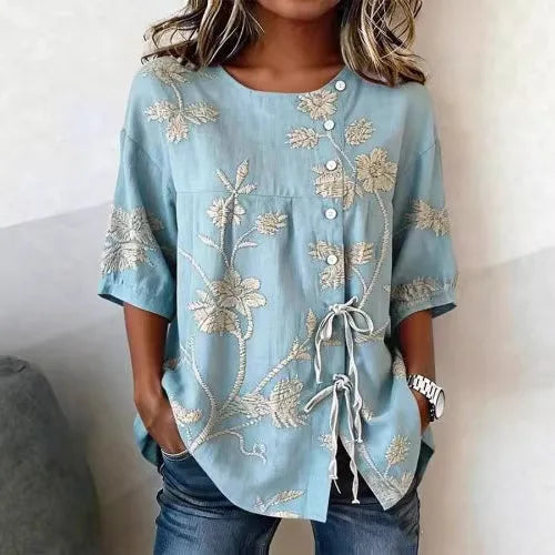 Catherine - Blouse Élégante en Broderie Florale