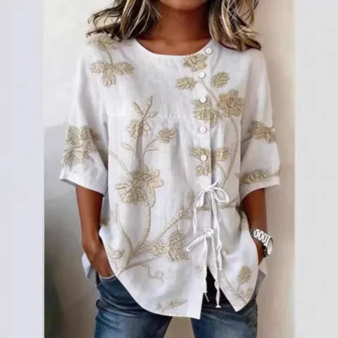 Catherine - Blouse Élégante en Broderie Florale
