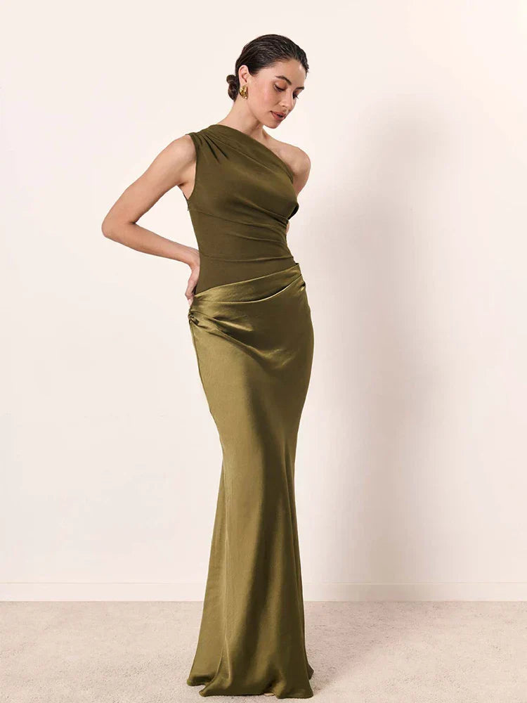 Sofie - Robe Maxi Satinée à Une Épaule