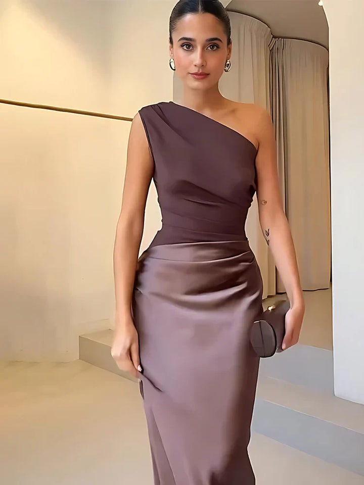 Sofie - Robe Maxi Satinée à Une Épaule