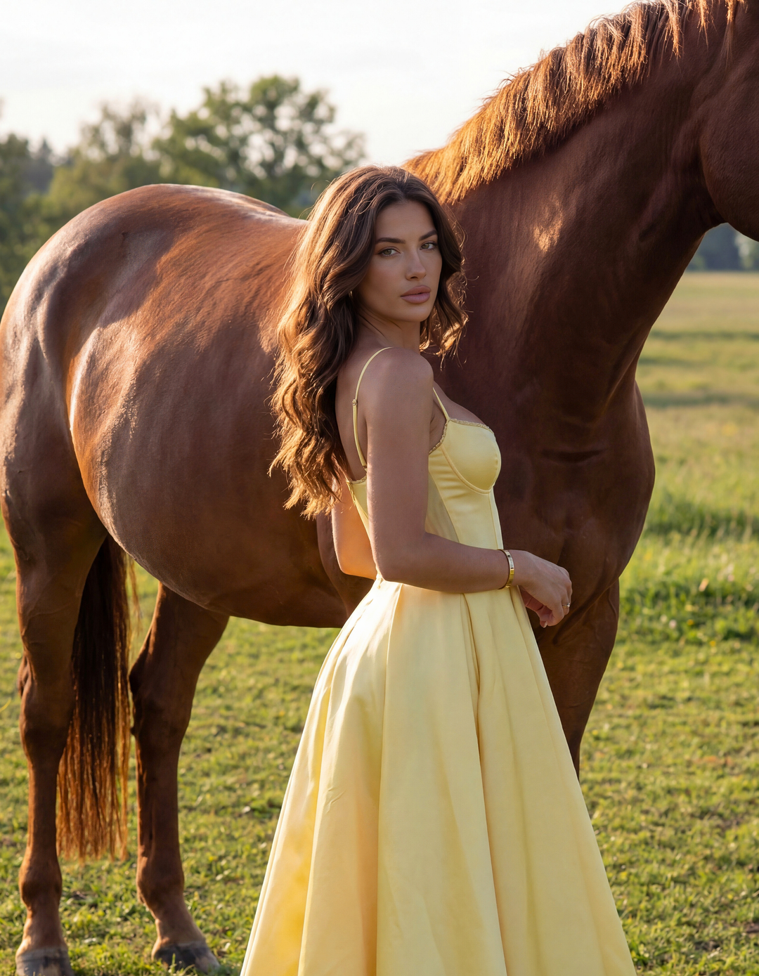 Celene - Robe Midi en Satin avec Jupe en Tulle