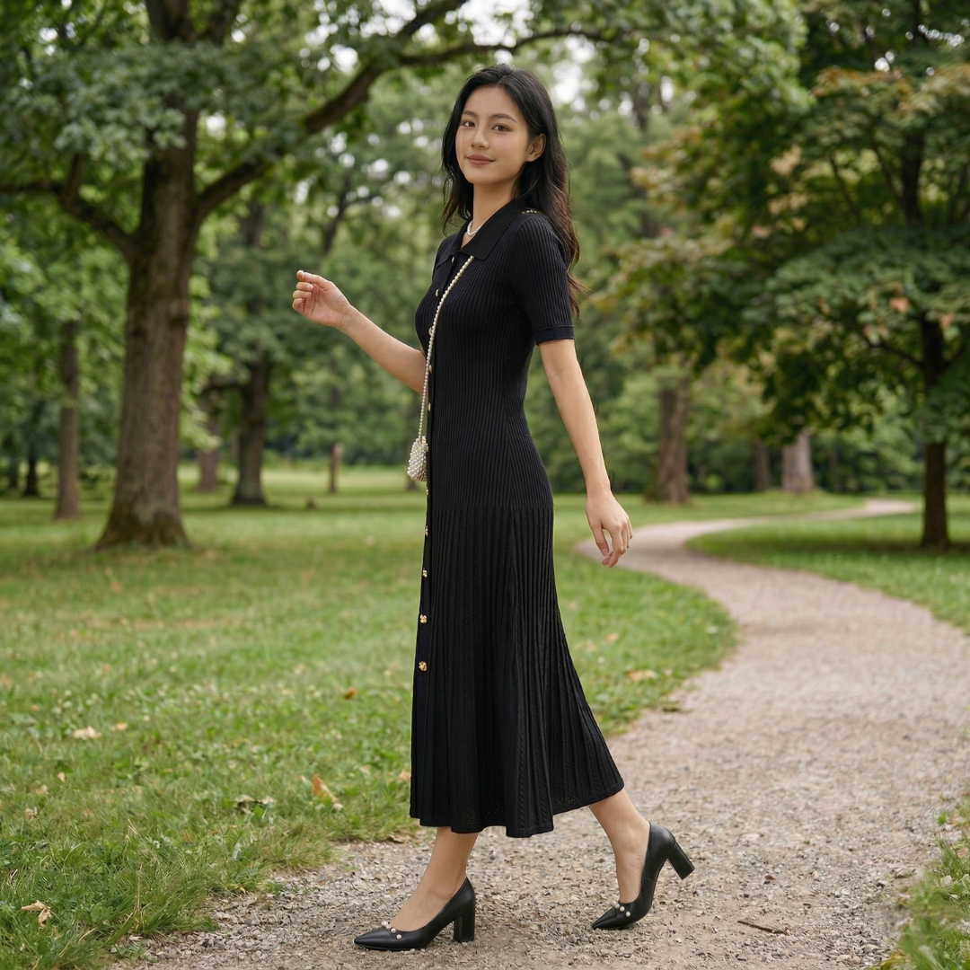 Laarni – Robe Chemise Maxi Tricot Vintage